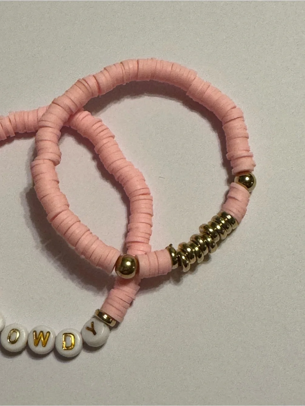 Set of 2 Country Western Cowgirl Pink Beaded Charm Stretch Bracelets
